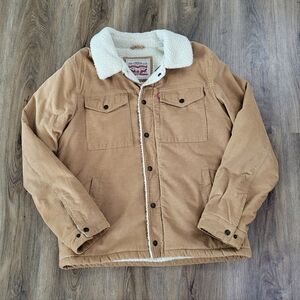 Levi Jacket Mens Medium Corduroy Sherpa Lined Trucker Coat Fleece Full Zip  Snap